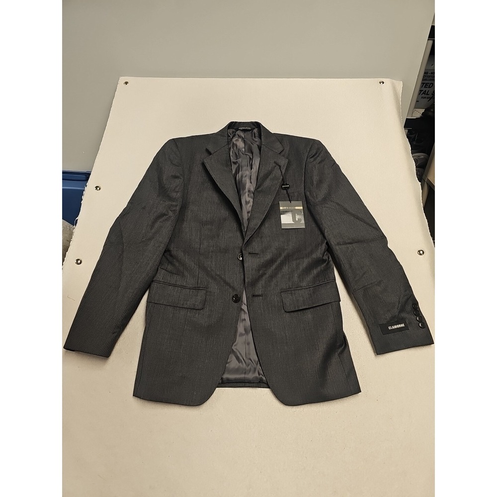 Claiborne Suit 36 Short Gray Jacket Wool Notch Lapel 28 Waist Stripe New
